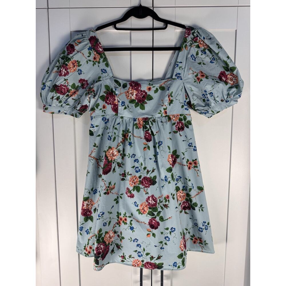 Laura Ashley Urban Outfitters Floral Mini Dress Puff Sleeve Cottagecore Blue M